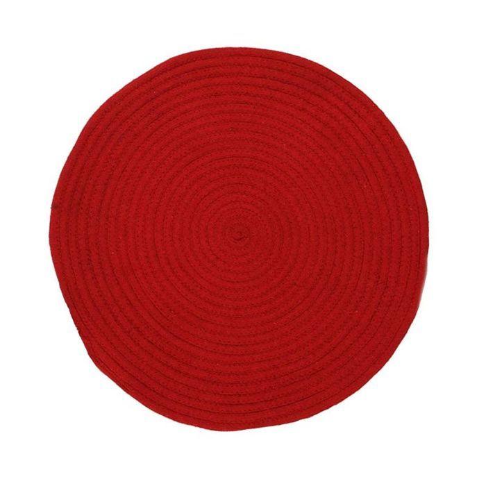 Tapis en coton réversible effet cordage rouge diam.70