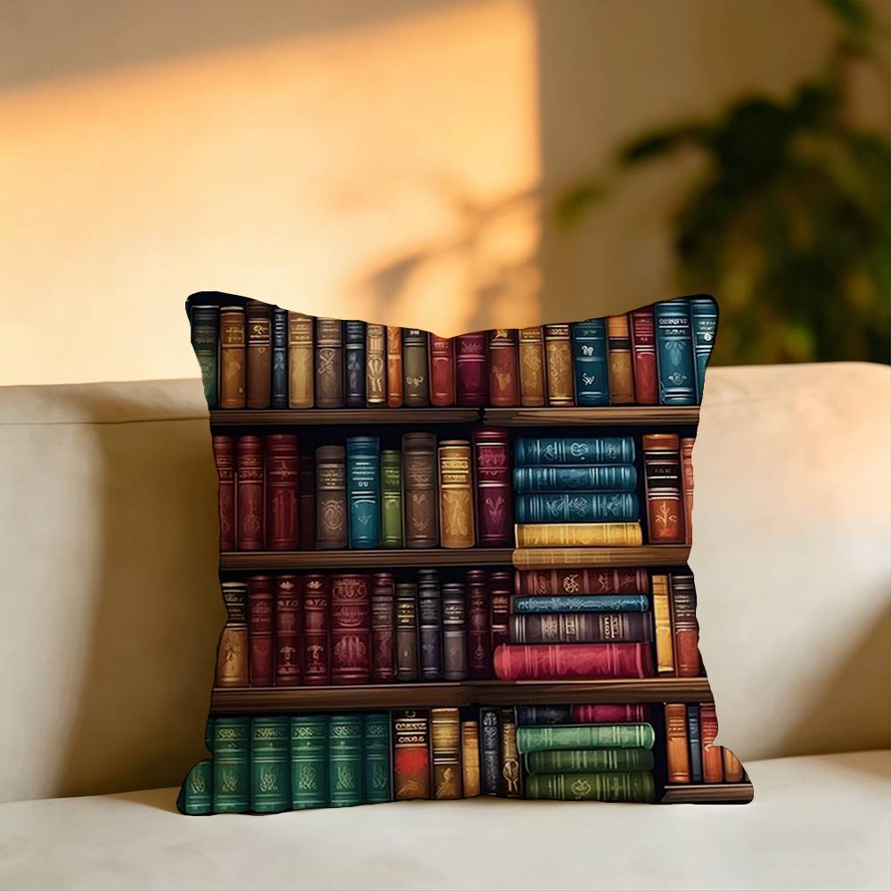 Book Shelf  Pattern Pillow Case Square DoubleSided Sofa Cushion Cover Bedroom Bedside Pillow