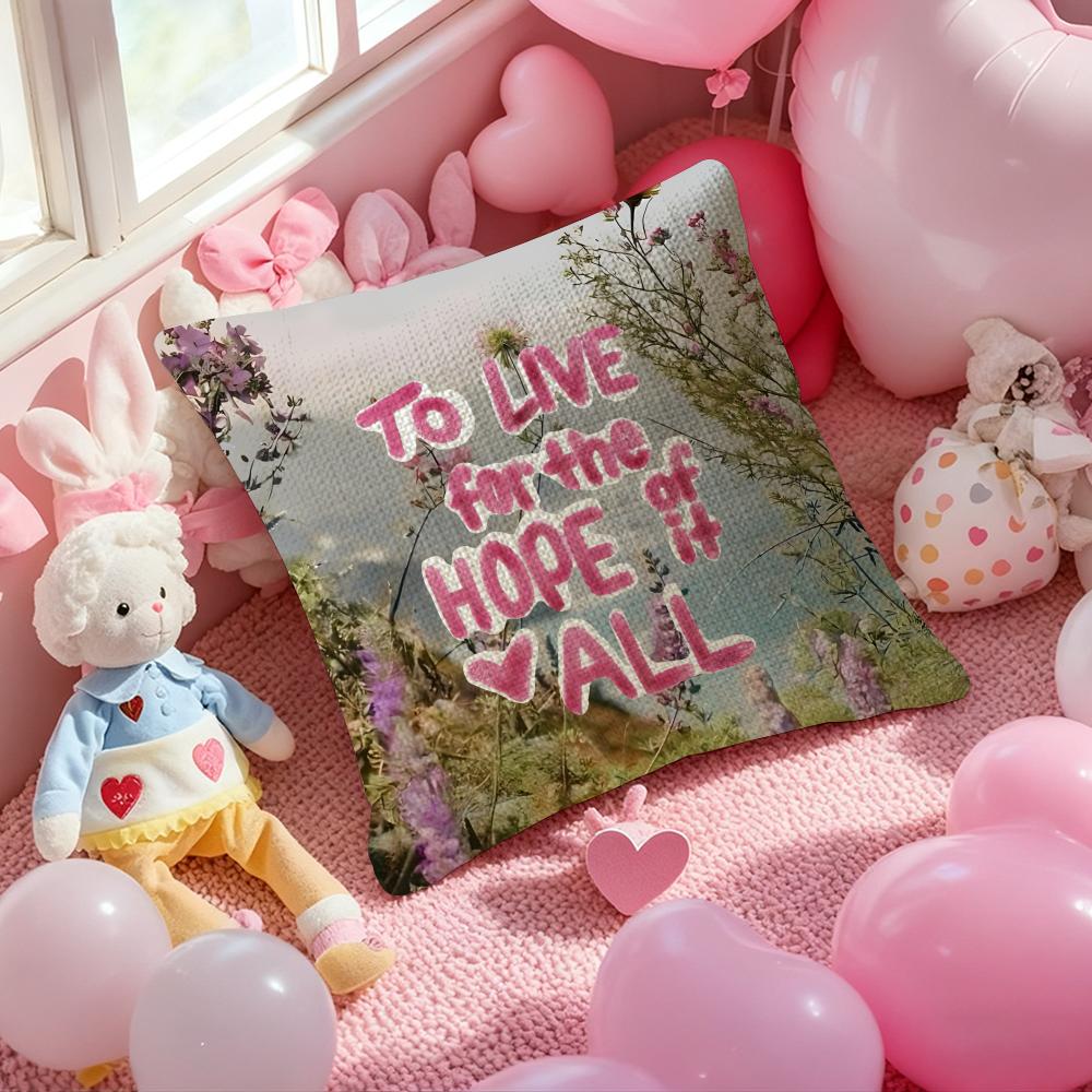Positive Words Ins Cushion Cover Natural Linen Pillow Case Double-Sided Print Decorative Sofa Pillowcase Home Decor Gift