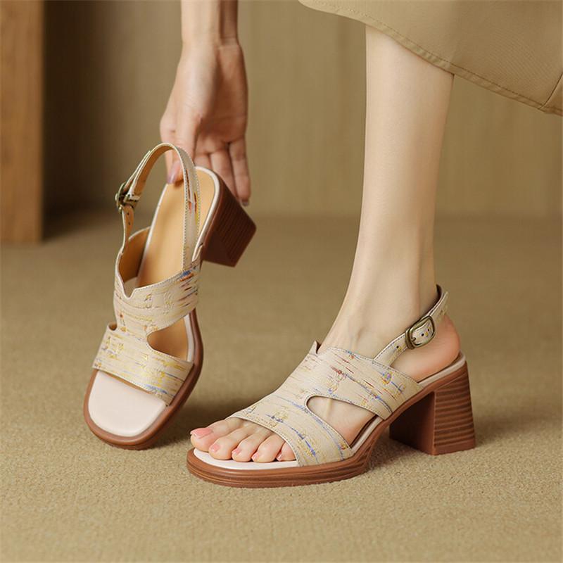 Fashion New Summer Sandals Square Toe Sandals for Women Chunky Heels Sandals Fashion Mixed Color Ladies Shoes High Heels Women Pumps