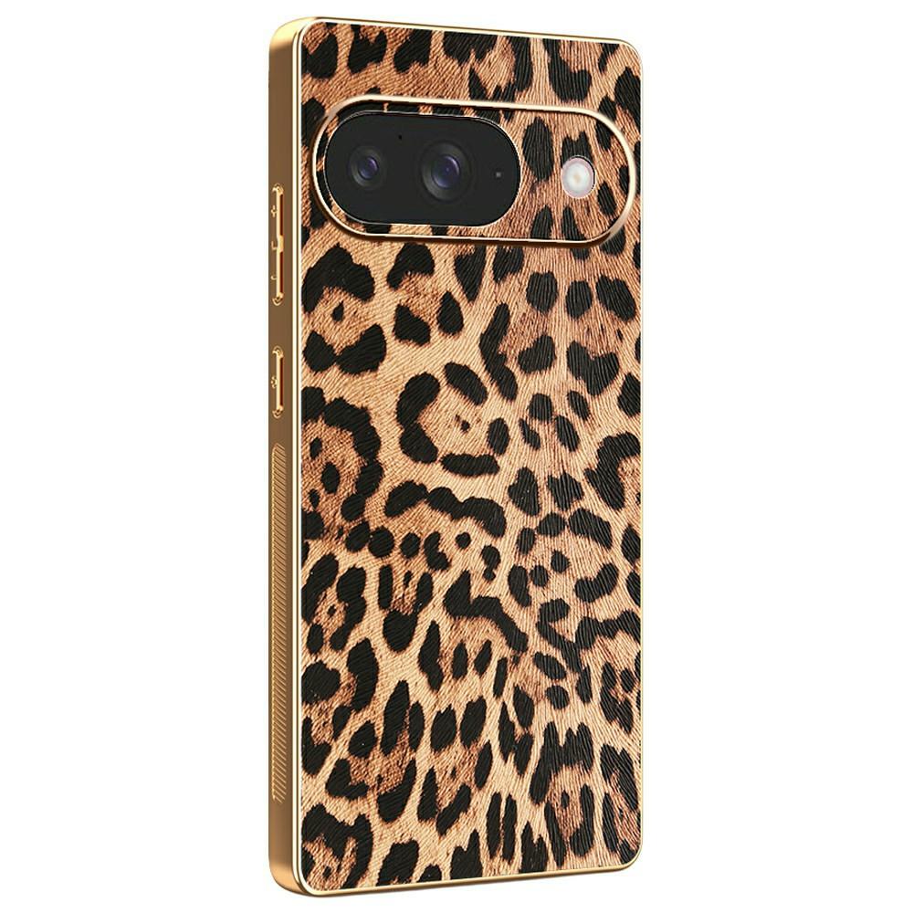

For Google Pixel 10 Case Leopard Print PU Leather Coated PC+TPU Electroplating Phone Cover A