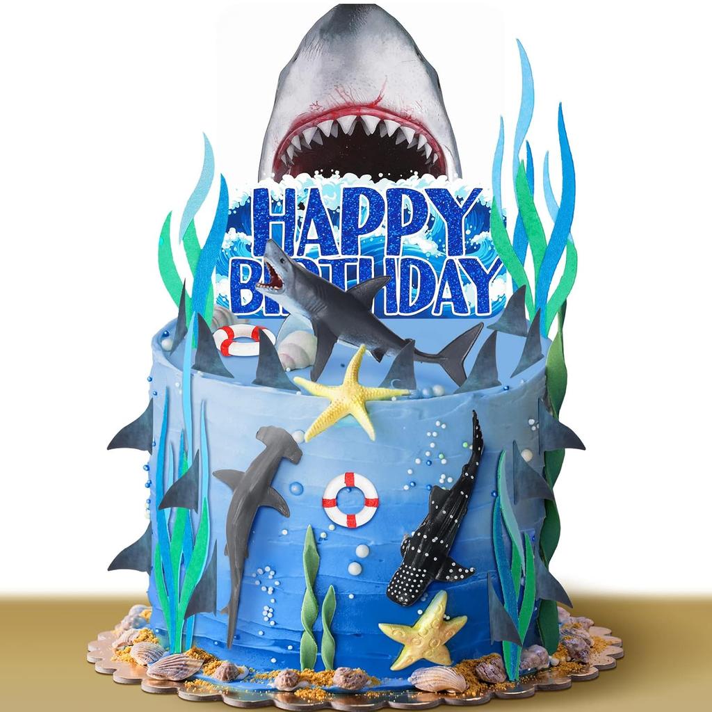 Pachet 18 Toppere pentru Tort Rechin pentru Creaturi Marine de Atac Decor Temă Oceanică Bețișoare pentru Cupcake-uri pentru Petrecere de Ziua de Naștere Petrecere Baby Shower Cadouri Accesorii