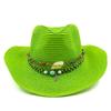 Red Cowboy Straw Hat Men's and Women's Cowboy Straw Hat Monochrome Curled Eaves Outdoor Beach Rider Hat Cowboy Hat