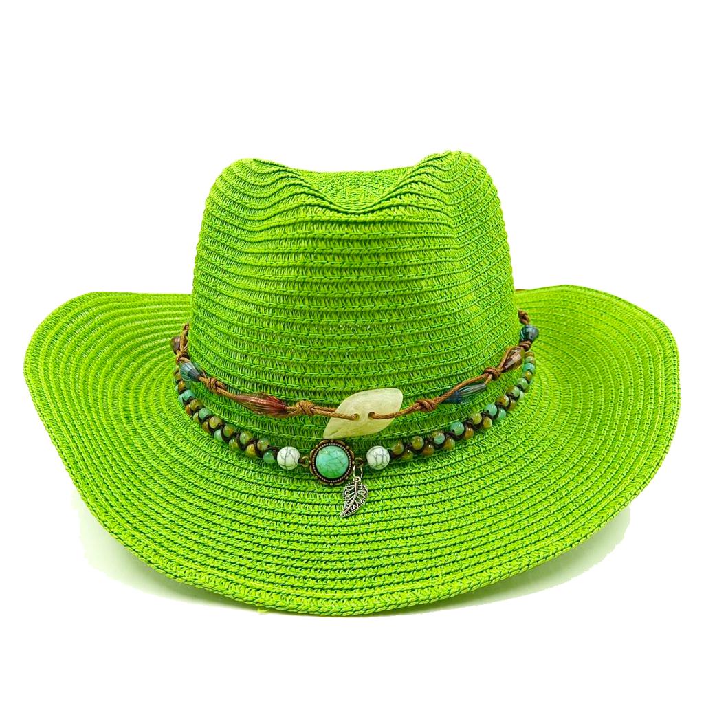 Red Cowboy Straw Hat Men's and Women's Cowboy Straw Hat Monochrome Curled Eaves Outdoor Beach Rider Hat Cowboy Hat