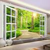 Fototapeta 3d Green Sunshine Forest Road Window Přírodní krajina Fototapeta,Obývací pokoj Nástěnná TV Ložnice Domácí dekorace Nálepka na zeď