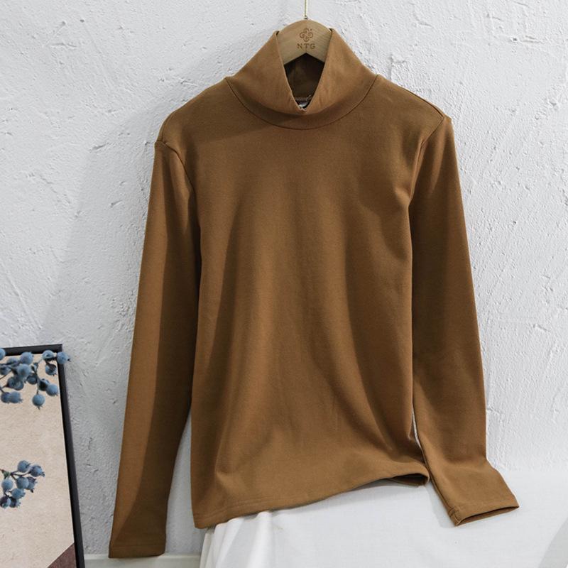 

2025 Women s Spring & Fall Simple Slim Fit Stretch Base Shirt – Korean Style High Neck Solid Warm Top Medium