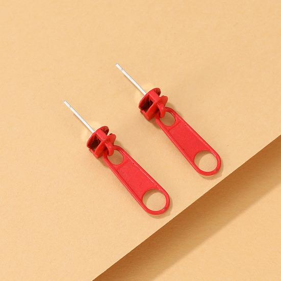 1 Pair Stud Earrings Zipper Shape Plated Jewelry Cartoon Candy Color Ear Studs for