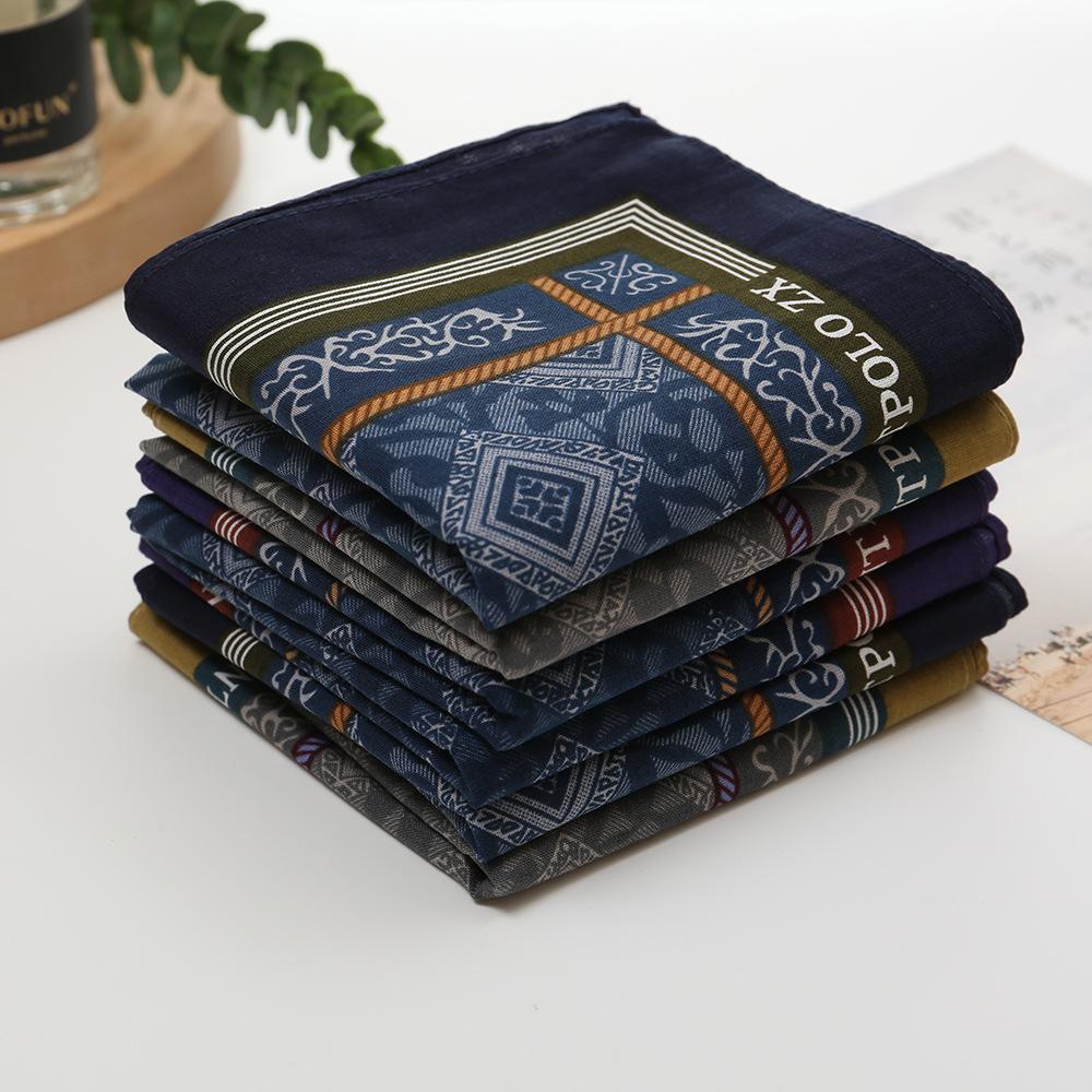 3/6Pcs Pure Cotton Men'S Printed Handkerchief High-End Business Old-Fashioned Nostalgic Thin Absorbent Sweat Towel 43Cm