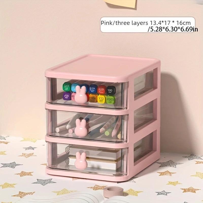 Cute Rabbit Desktop Organizer Drawer Style Student Stationery Jewelry Cosmetic Multi-function Storage Rack