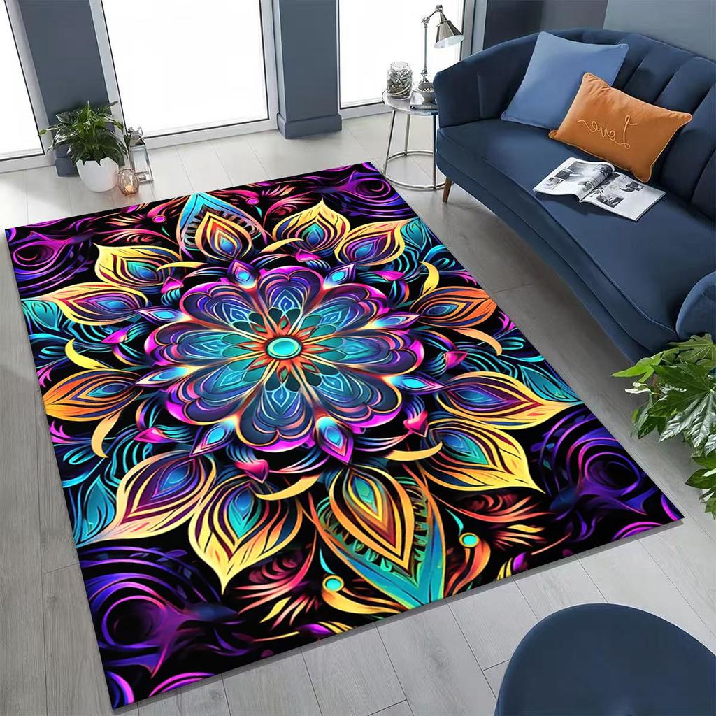 2026 Rainbow Mandala Flower Chakras Yoga Bohemia Art Rug for Bedroom Living Room Sofa Home Doormat Decor,Kid Non-slip Floor Mat