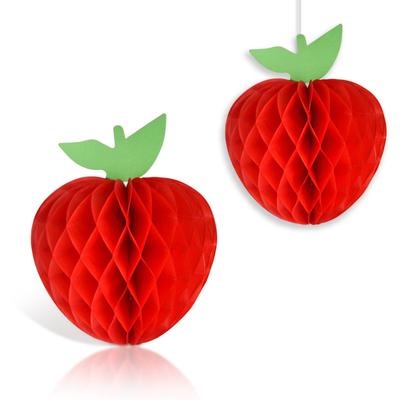 School Season Party Decoration Red Apple Honeycomb Ball Pendant Back To School Decoration Honeycomb Ornament