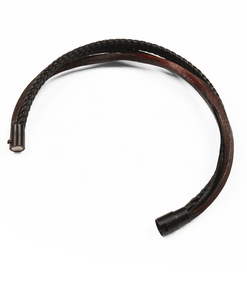 Doffjason Minimal Layered Leather Bracelet Black