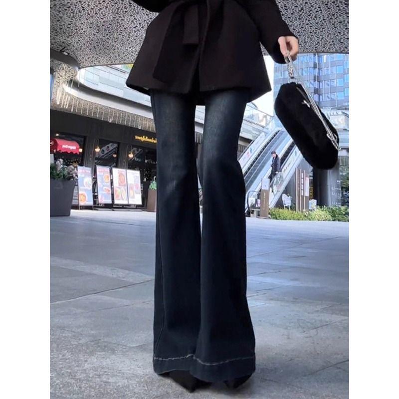 Women s Blue-Gray High Waist Velvet Flare Jeans - Slimming, Elastic, Winter Style 2XL