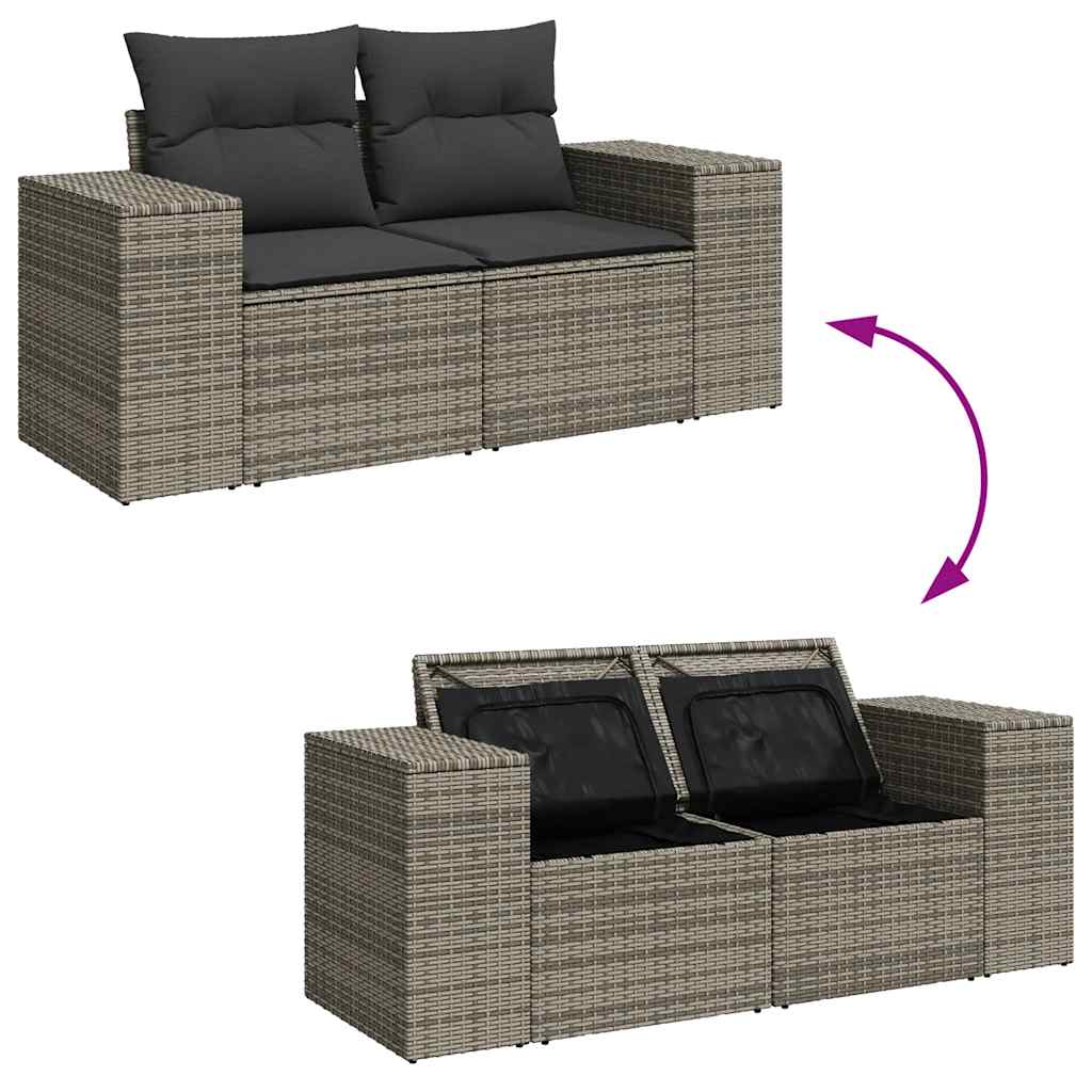 7 Piece Garden Sofa Set with Cushions Gray Poly Rattan