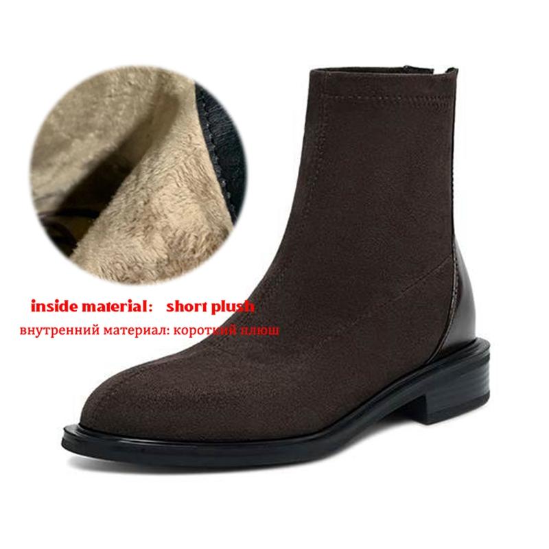 Krazing Po Flock Winter Round Toe Size 33 Chelsea Boots Size 43 Zipper Fashion Low Heels Stretch Ankle Boots
