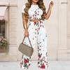 Dames Grote Maten Geometrisch Bedrukte Ronde Hals Korte Mouwen Cropped Top Wijde Pijpen Broek Tweedeelig Pak