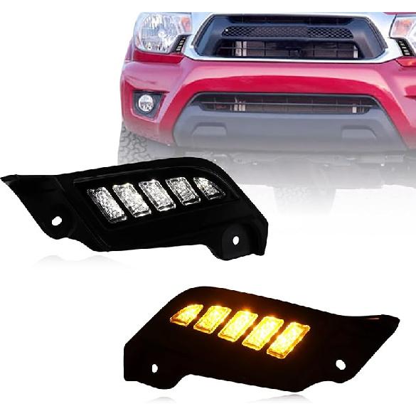 Switchback White/Amber LED Front Fog Light Daytime Running Lamp Amber Sequential Turn Signal Light Feature Compatible With Toyota Tacoma 2016-