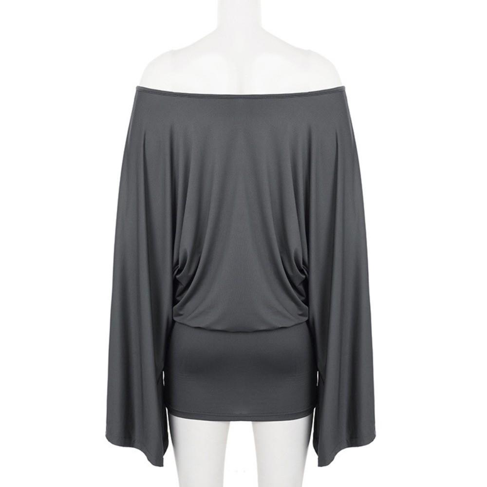 Long Sleeve Bodycon Dress Slim Fit Batwing Sleeve Dress Stretchy Off Shoulder Dress  Spicy Girl