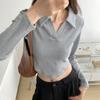 Hot Girl's Rechte Schulter Polokragen Langarm Unterziehshirt Damen Herbst Design Geschwungener Saum Schlankmachendes Kurzes Langarmtop