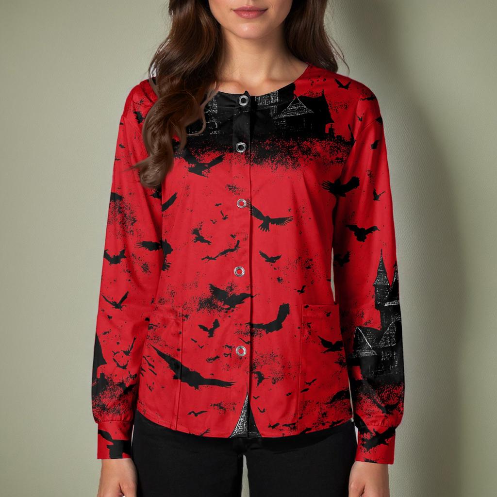 Women's Casual Long Sleeve Single Breasted Halloween Print Costume Cardigan