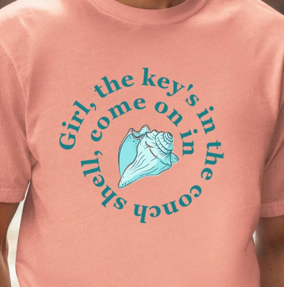 Chesney Inspired T-Shirt, Key s In The Conch Shell Tee, Beach Vibes Shirt XL