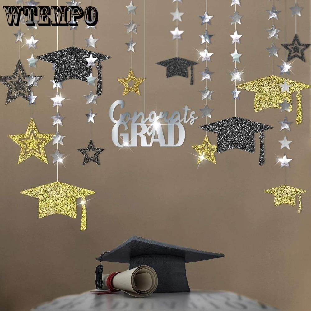 13pcs Golden Graduation Banner Decorations 2026 Congrats Grad College Graduation Party Garlands Decoration Cap Streamer Kit Supply