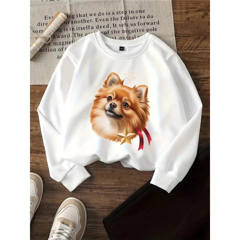 European Sizes Kids' Round-Neck Hoodie | Pomeranian Dog Christmas Star Snowflake, Sportswear and Casual Wear, Soft and Comfortable