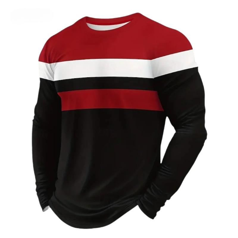 

Мужская футболка Модная полосатая футболка с 3D-принтом с длинным рукавом Мужская осенняя повседневная винтажная футболка с круглым вырезом Спортивный топ Универсальная мужская футболка 5XL