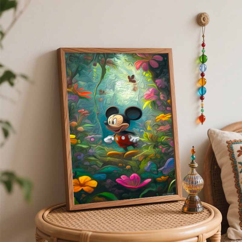 Disney Mickey Mouse In Forest With Colorful Flowers Oil Painting Kit Home Decor Gift