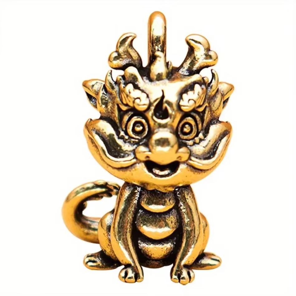 1 Pcs Creative New Brass Little Fire Dragon Statue Sitting & Standing Design Mini Craft Ornament Home Desktop Decor Accessories