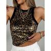 European and American Gold Bright Surface Leopard Print Jacquard Sleeve Vest Top Women Sexy Party Vest Top