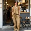 Yousheng Summer Ruffle 2 Piece Sets for Women Sleeveless V Neck Tank Top And Wide Leg Pants Sets Casual Loose Loungewear