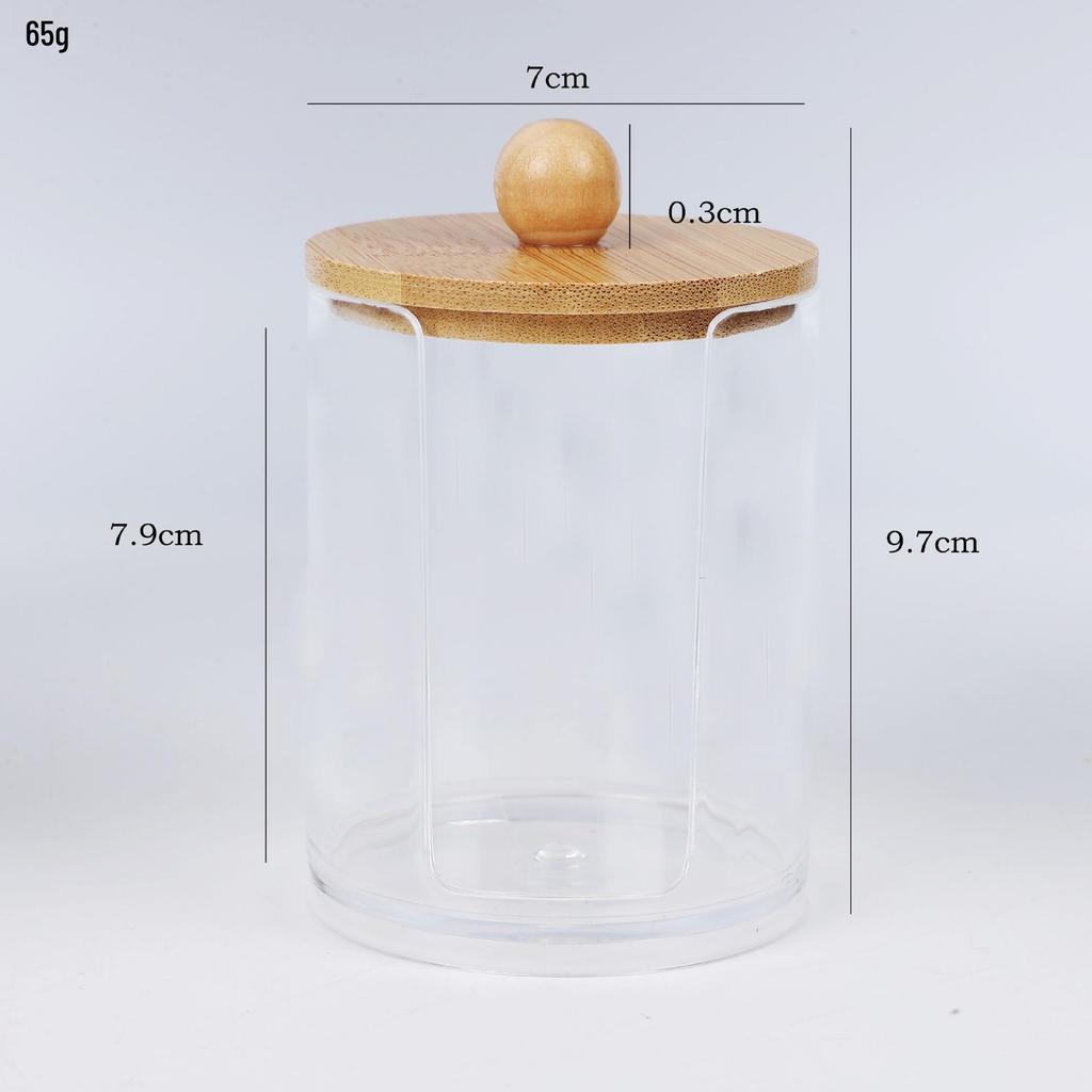 Suport transparent pentru bețișoare de bumbac cu model de diamant - capac din bambus, cutie rotundă portabilă pentru depozitarea cosmeticelor
