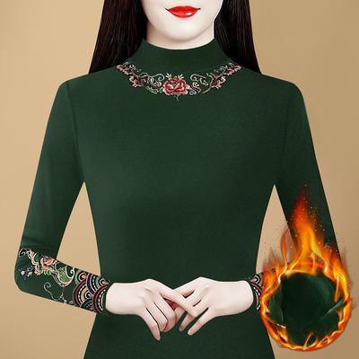 Winter New Long-sleeved Bottoming Shirt Semi-turtleneck Embroidered Mother Outfit with Temperament Pullover Inside