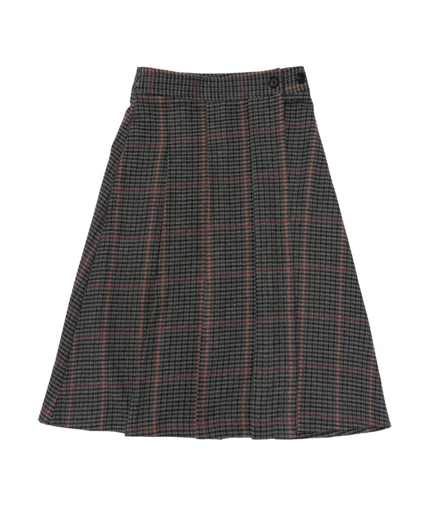 CARGOBROS FOR WOMAN Wool Check Pleated Wrap Midi Skirt (Charcoal)