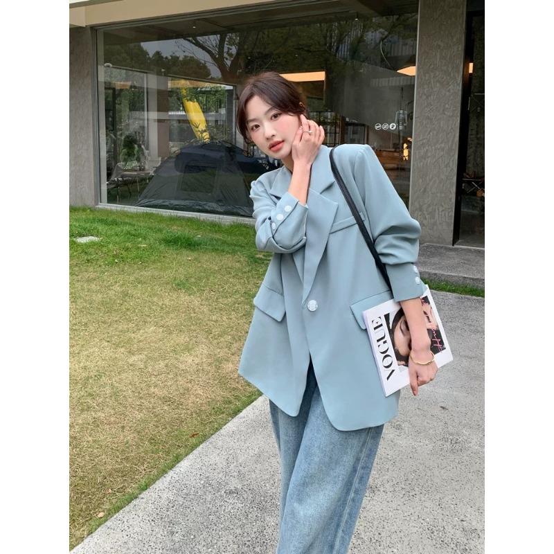 

Синий повседневный тонкий темпераментный маленький пиджак для женщин весна и осень новый маленький костюм XL