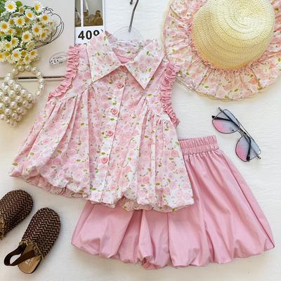 Girls Summer Floral Ruffle Sleeveless Top And Bud Shorts Set Kids Fashion Casual Two Piece Outfit For Little Girls