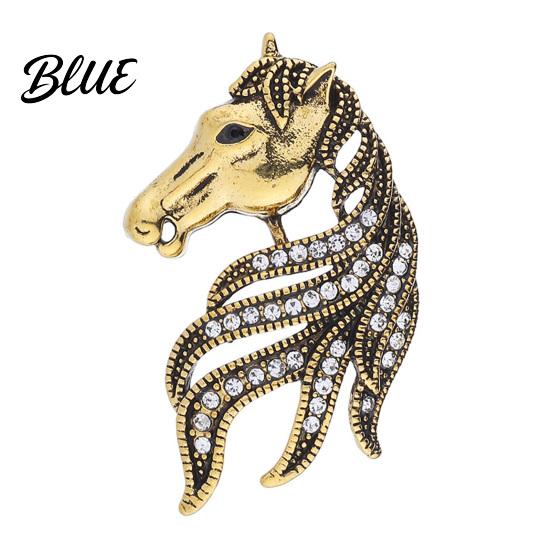 Horse Head Brooch Retro Rhinestone Pin Women Men Zinc Alloy