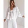 Seturi de 2 piese din bumbac Lenjerie de noapte pentru femei Mâneci trei sferturi Decolteu în V Pijamale cu pantaloni largi Costume de pijamă pentru femei