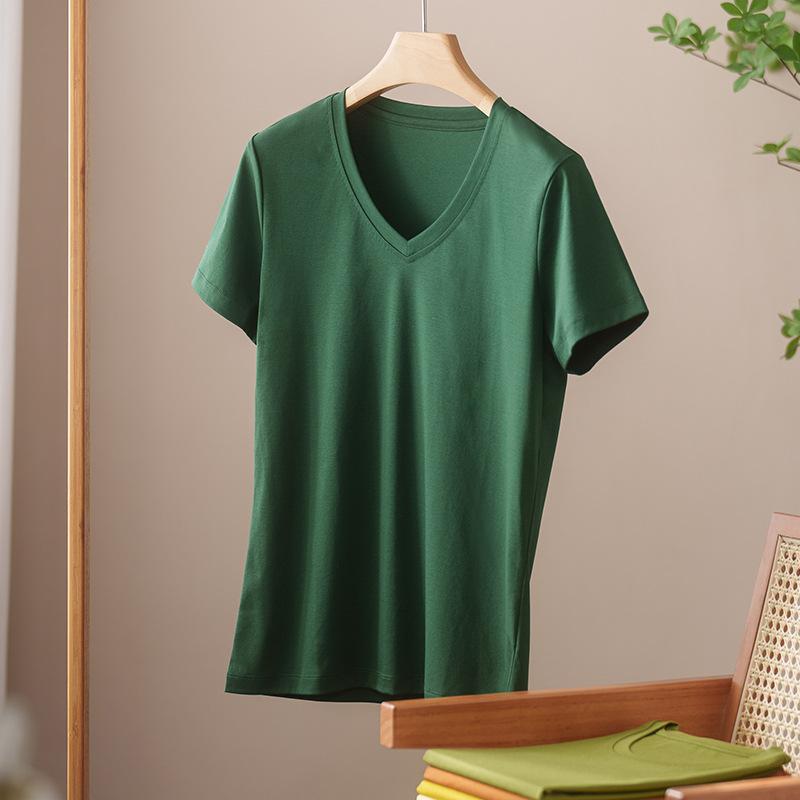 Rundhals Kurzarm Damen Sommer Neueste Trendige Vielseitiges und Bequemes T-Shirt Langgewaschenes Baumwoll Oberteil Ohne Verformung