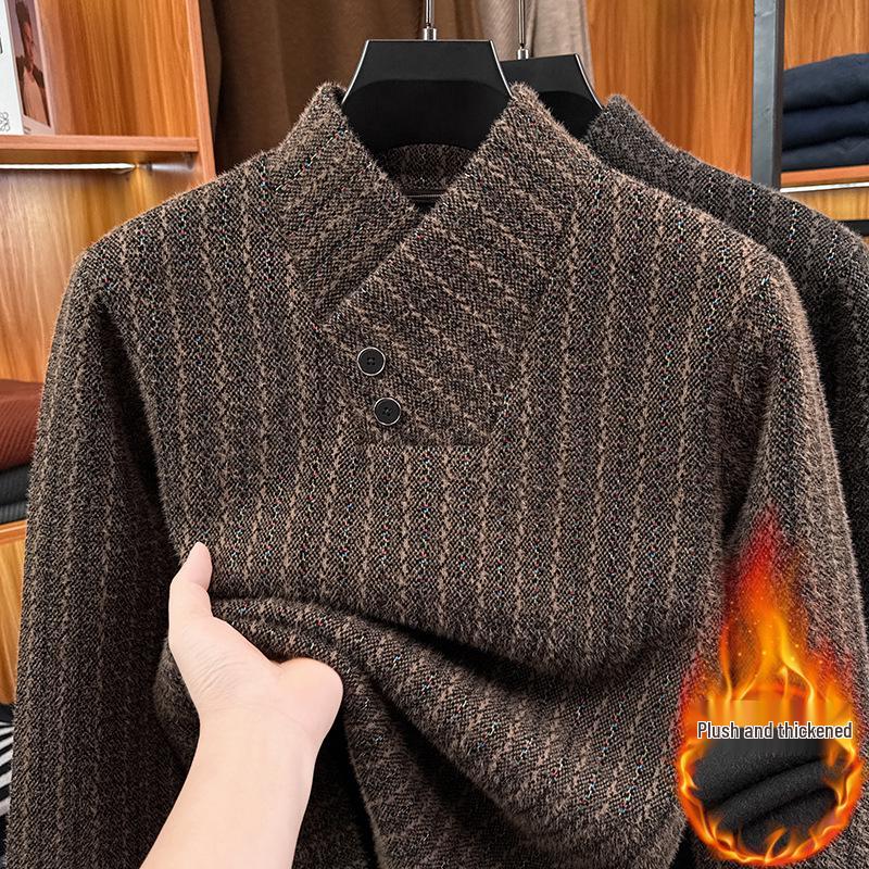 Men s Warm Velvet-Lined Knit Scarf Hoodie for Autumn/Winter XXXL хаки