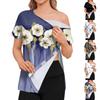 Womens Spring Tops Asymmetrical Neckline Summer Shirts for Women Floral Print Womens Summer Shirts Short Sleeve Comfortable Style