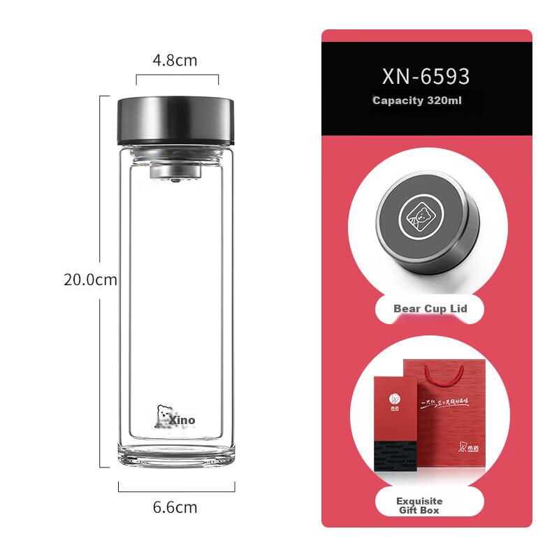 Heenoor Double-Layer Glass Cup for Men, Home And Office Use, Tea Infuser Mug, Car Water Filter Cup XN-6593 320mL