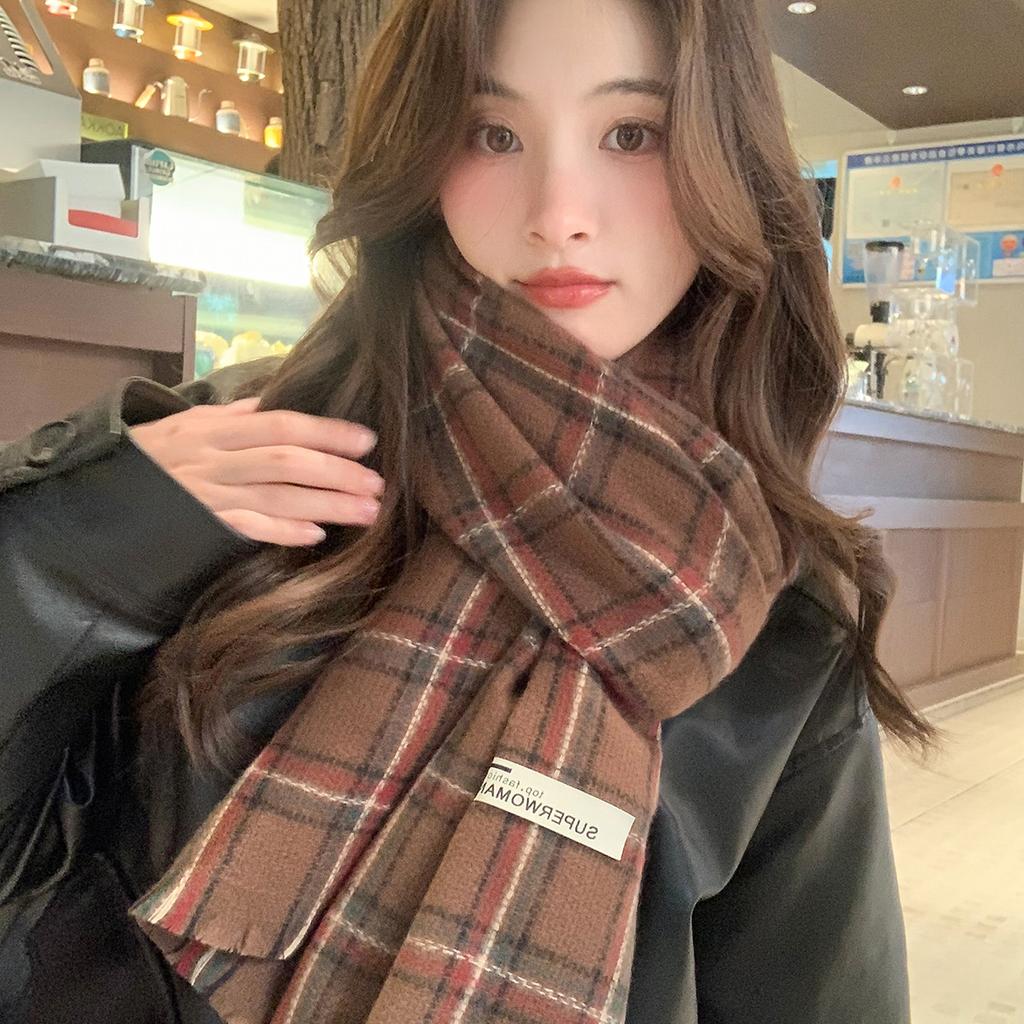 Clearance Retro Plaid Scarf Autumn and Winter Warm Shawl High-end Atmosphere Scarf Korean Women Outside with New Models