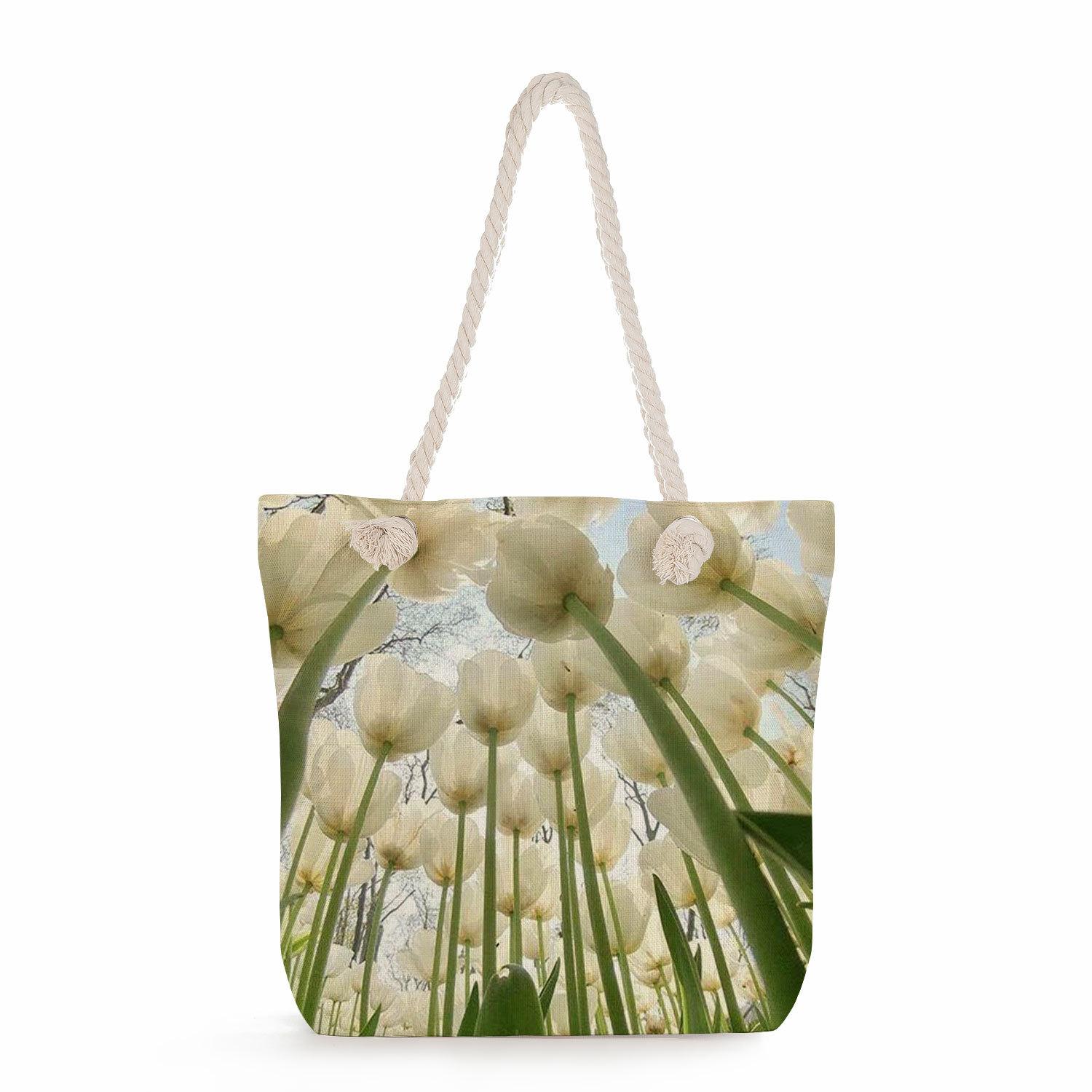 Flowers print thick rope single-shoulder beach bag 7219 KTB