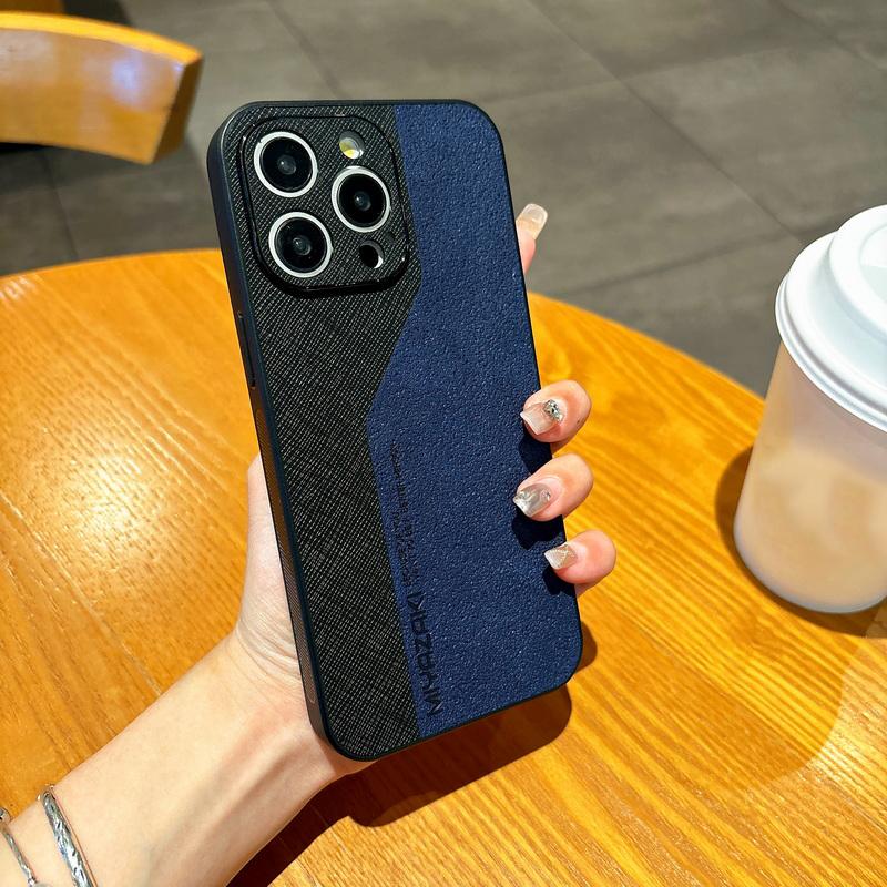 Color Matching PU Leather Phone Cover For iPhone 16 Pro Max 15 Pro 14 13 12 11 Matte Shockproof TPU Hard Slim Case