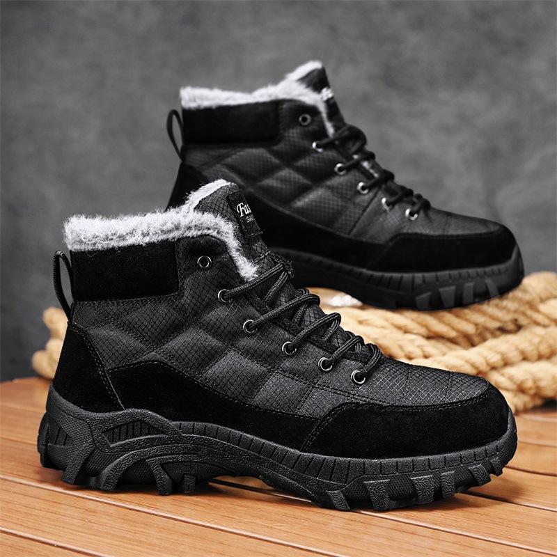 Snow Boots Winter New Men's Shoes Velvet Northeast Large Cotton Boots Men's High-top Outdoor Mountaineering Thickened Men's Cotton Shoes