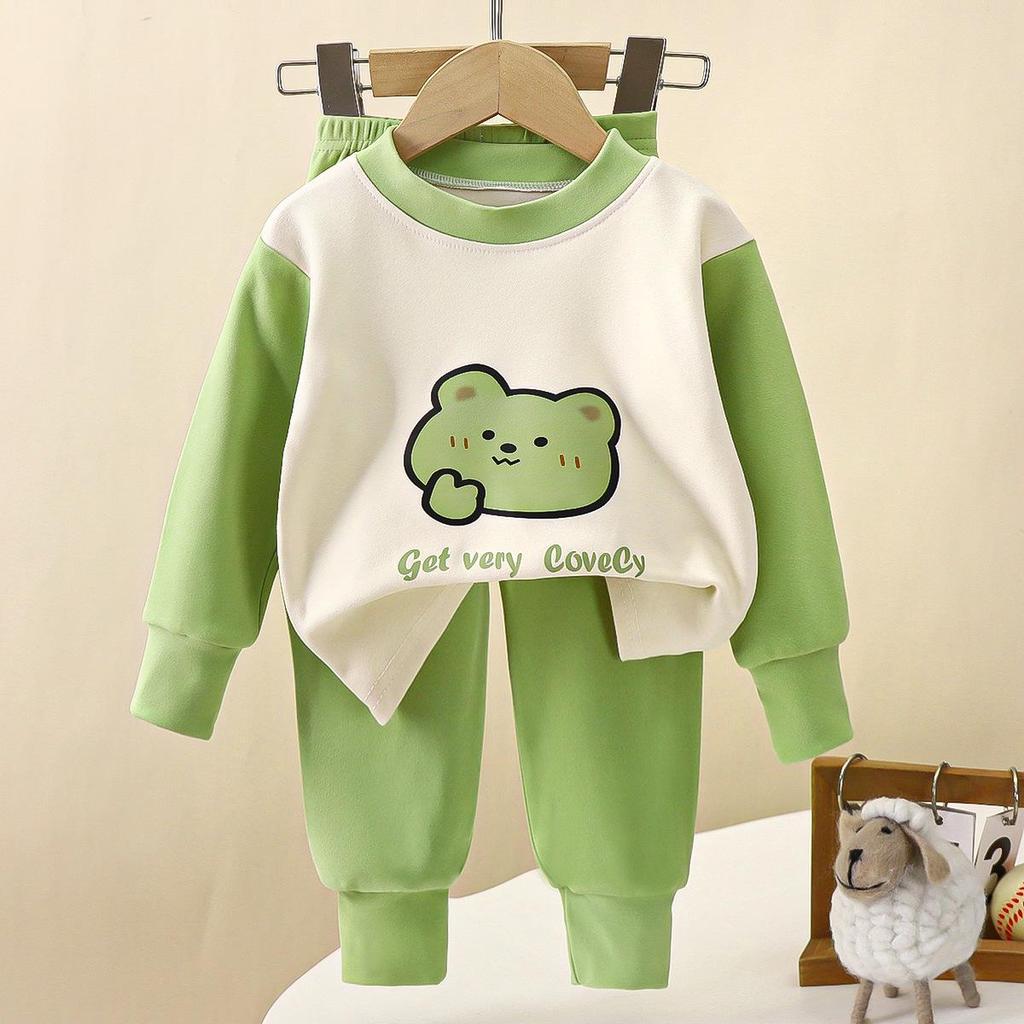 Children's Autumn & Winter Warm Home Set: Infant Clothes & Trousers for Boys & Girls