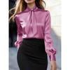 European and American Autumn Lace-Up Satin Long-Sleeve Women's Shirt