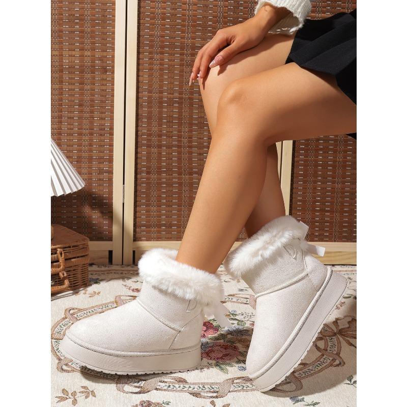 2025 Fall/Winter New Korean Style Round Toe Fashionable Comfortable Fuzzy Lined Slip-On Snow Boots for Women